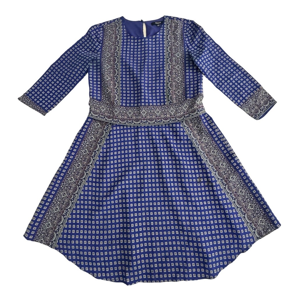 Madewell Silk Mini Dress XXS Blue Cottagecore Romantic Feminine Boho Pockets